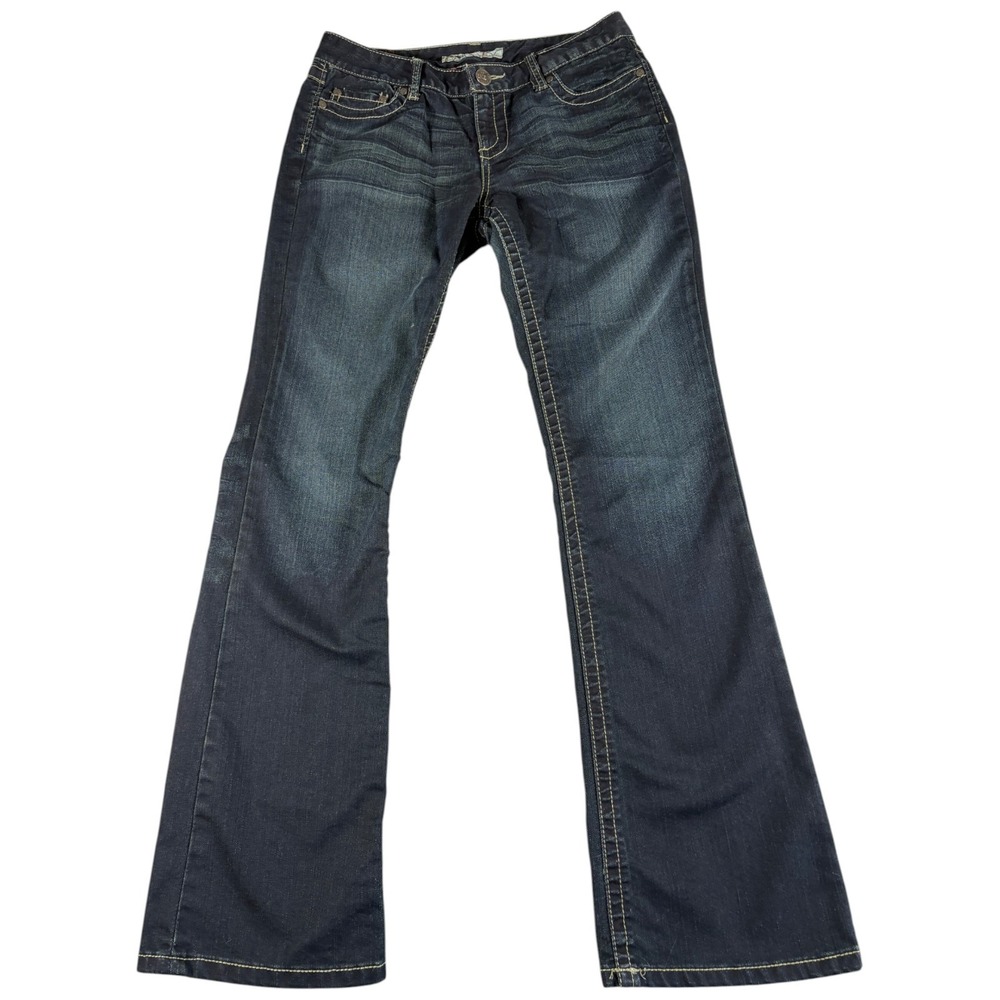 BKE Culture Jeans Women 29x33.5 Dark Blue Bootcut Midrise Stretch Faded Y2K